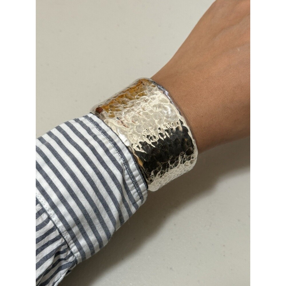 Vintage Taxco Mexico Hammered Sterling Wide Cuff